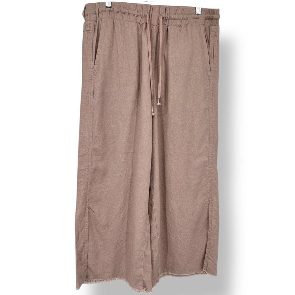 For Cynthia Taupe Cropped Wide Leg Linen Pants Women's L Lagenlook
